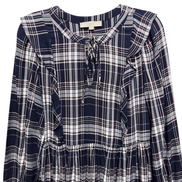 Loft Plaid Ruffle Flannel Knit Mini Dress - Picture 3 of 10